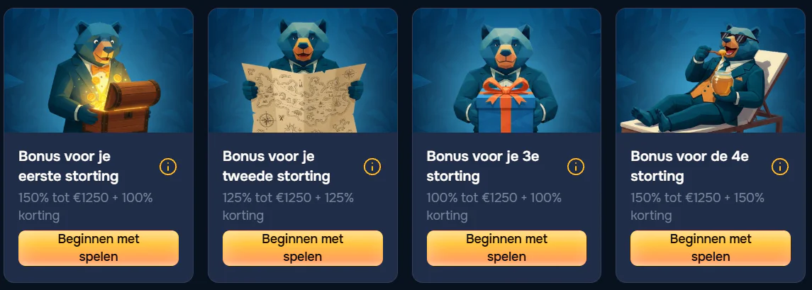 BalooBet Casino welkomstbonussen voor de eerste vier stortingen